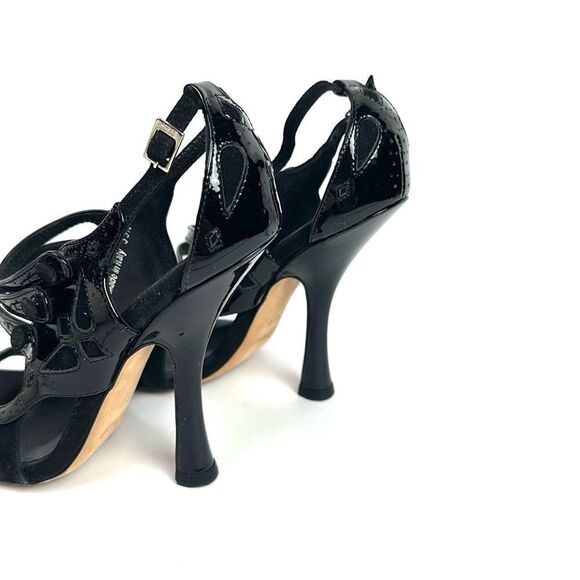CHRISTIAN DIOR Black Patent Leather Suede Strappy Heels Pumps Sandals 37,5 US5,5 - Picture 8 of 16